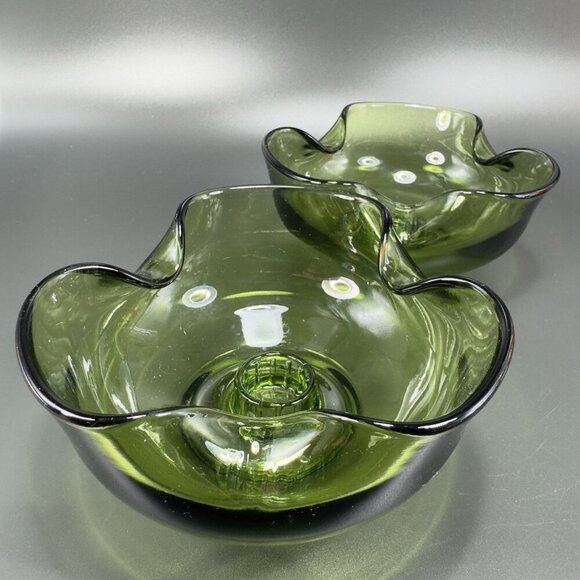 Anchor Hocking Modern Avocado Candlestick Holders Green Set 2 Folded Edge Votive - Picture 8 of 15